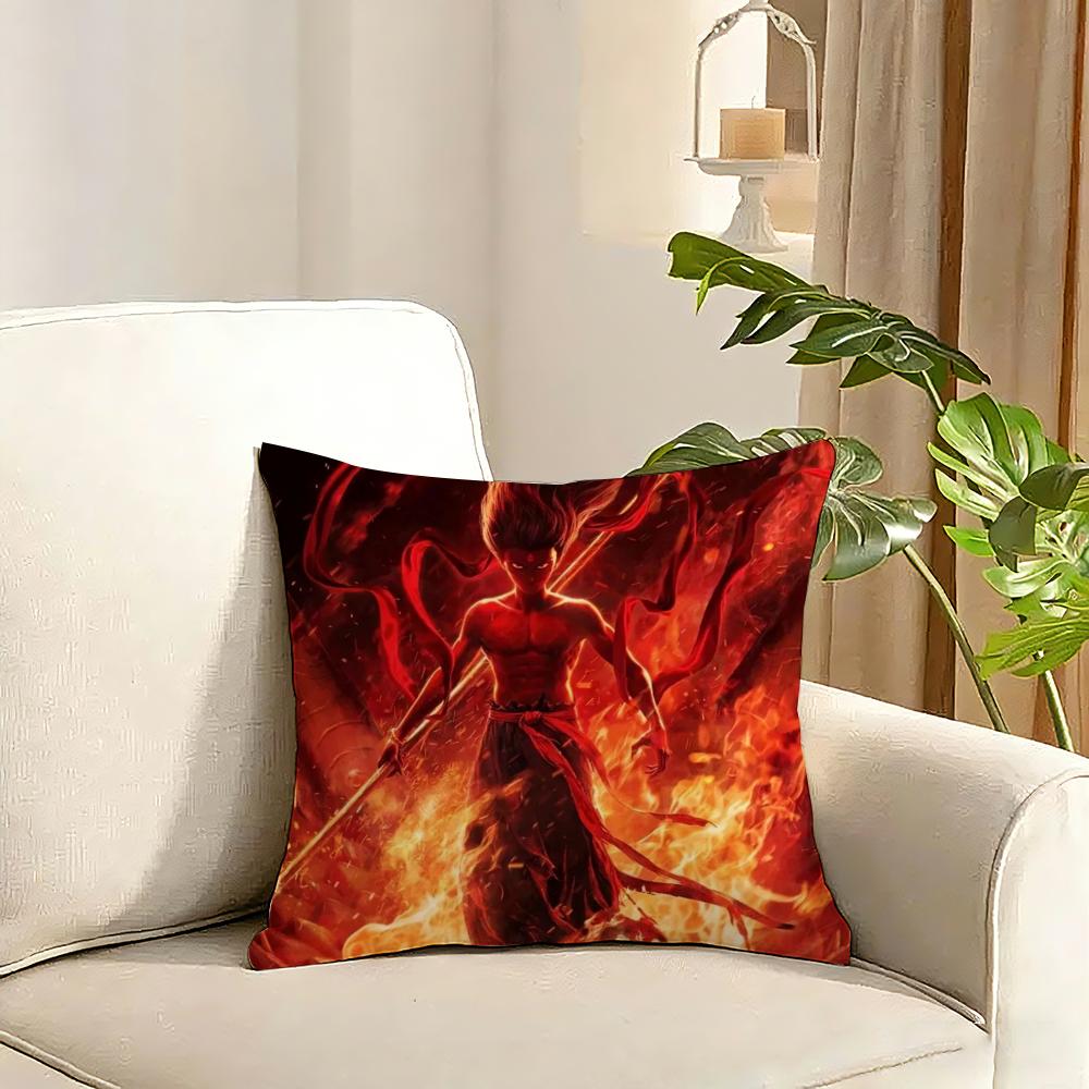Popular Chinese Mytho Animation Nezha Cushion Cover Reversible Plush Pillow Cover Soft Fluffy Home Decor for Sofa Bedroom