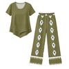 Women Casual Fashion Round Neck Printed Short Sleeve T Shirt and Capri Pants Set Lightweight Comfortable Summer Outfit