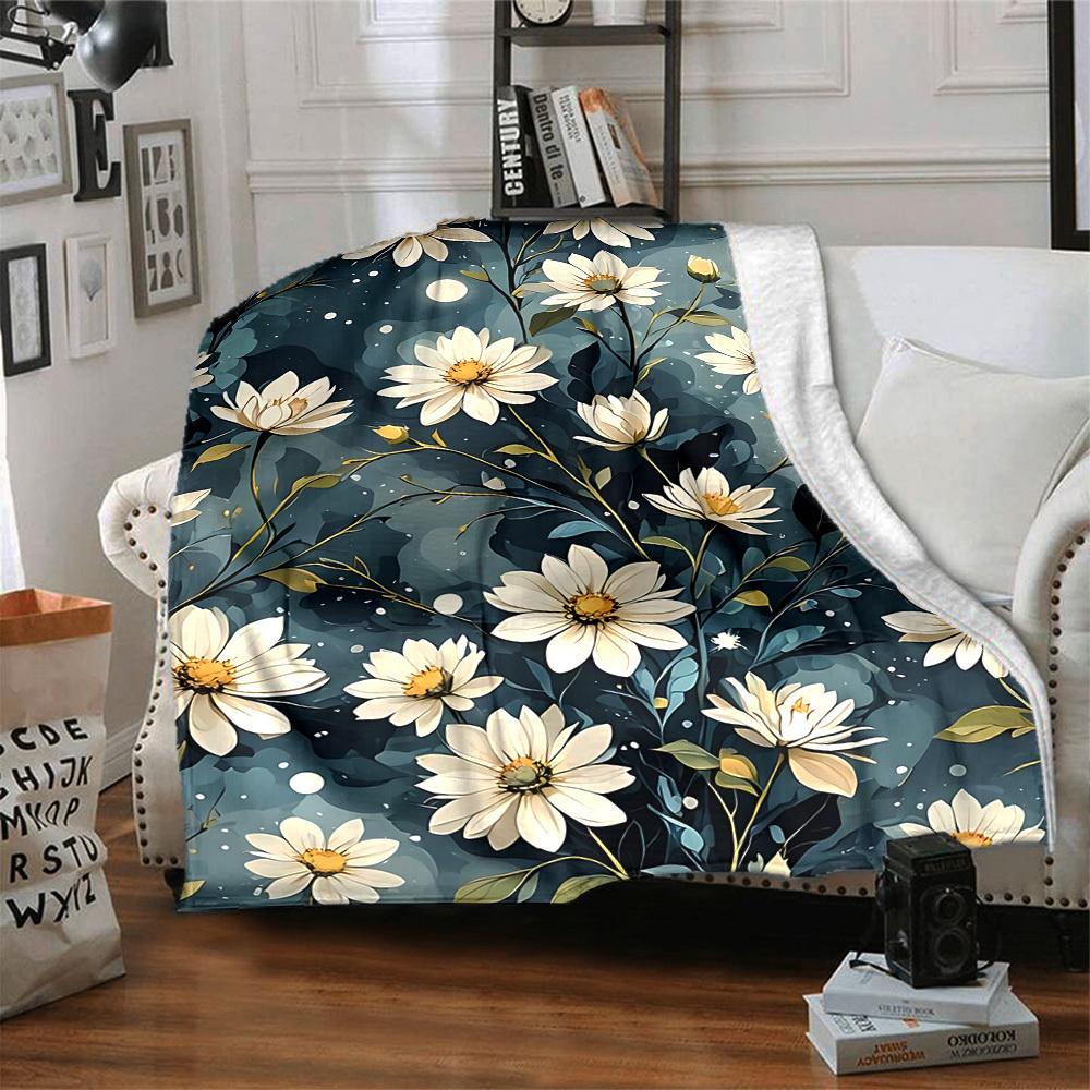 1pc Floral Pattern Blanket, Lightweight Flannel Throw Blanket for Sofa, Bed, Travel, Camping, Living Room, Office, Couch046