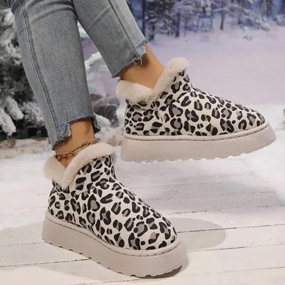 Women's Snow Boots 2025 New Women's Winter Plush Warm Ankle Boots PU Leopard Print Design Comfortable Thick Sole Botas Femininas