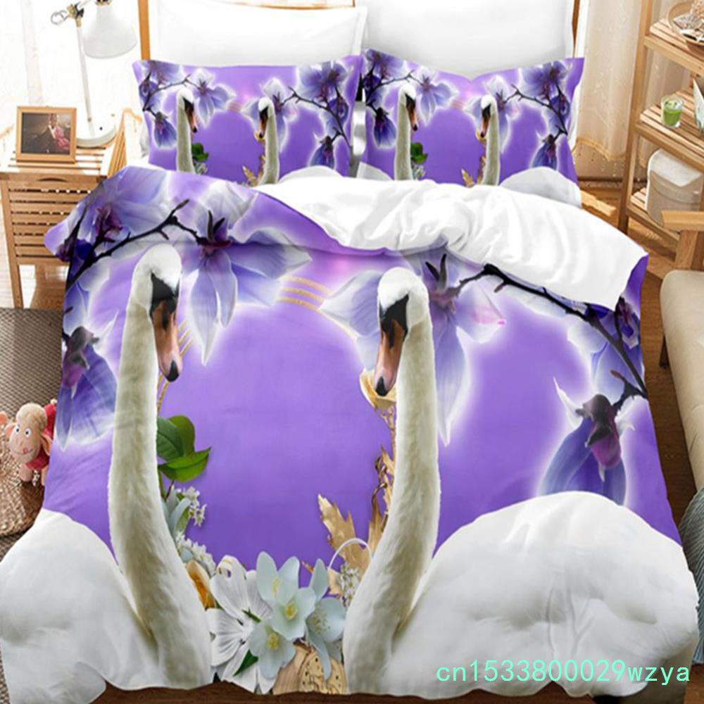 Swan Rose Queen Bedding Set Duvet Cover Set Bedding Digital Printing Bed Linen King Size Duvet Cover Set Bedding Set