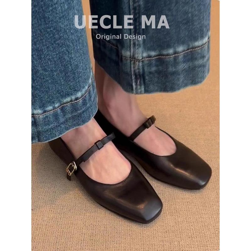 Sheepskin version~ Leather bow French word belt Mary Jane shoes women's retro flat ballet single shoes evening shoes