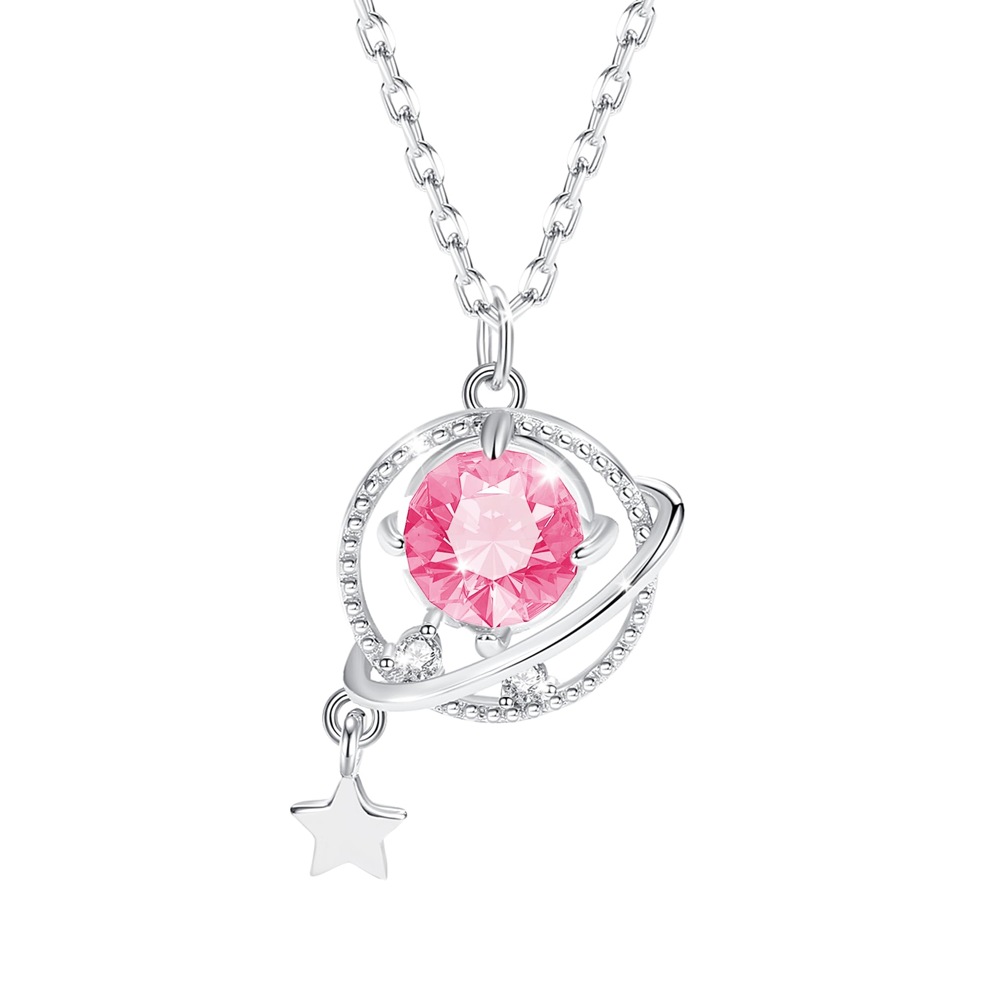 

Necklace for October Pink Silver Gold Allergy Popular Star School Entrance White Popular Present Silver Thunder Women, Birthstone, Tourmaline, 925,