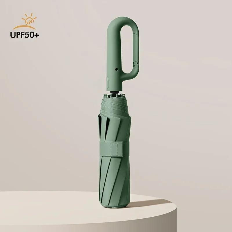 Fully Automatic Folding Umbrella 10-Bone Reinforced Extra Large Sunshine Rain Dual Use Parasol (green,iron&10K) зелёный