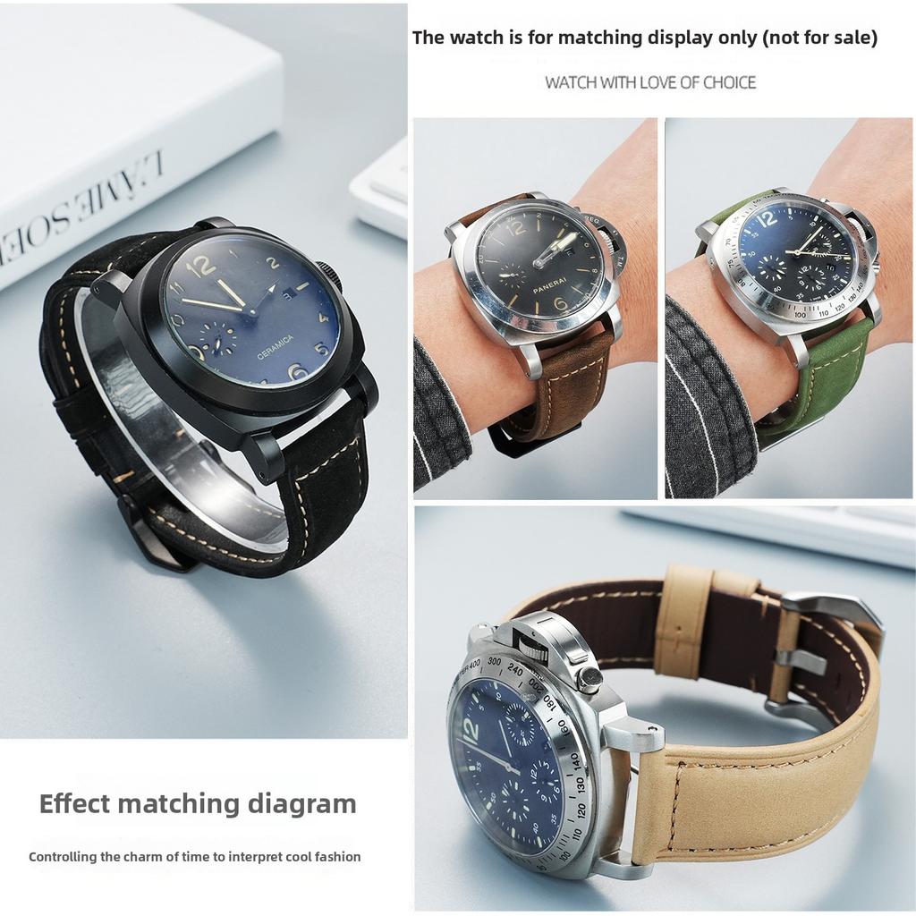 Extended matte crazy horse Frosted leather watchband 22m 24mm For Pam111 441 Hamilton Tissot Omega Casio men Vintage watch strap