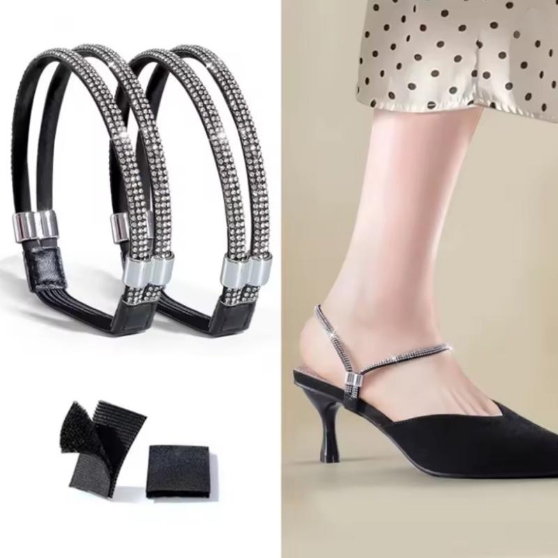 1 Paio Scarpe con Tacco Alto Strass Fascia Anti-allentamento Lacci Diamante Donna Cinghie Tallone Anti-caduta Cintura Elastica Fissaggio Strass Cinghie Fisse