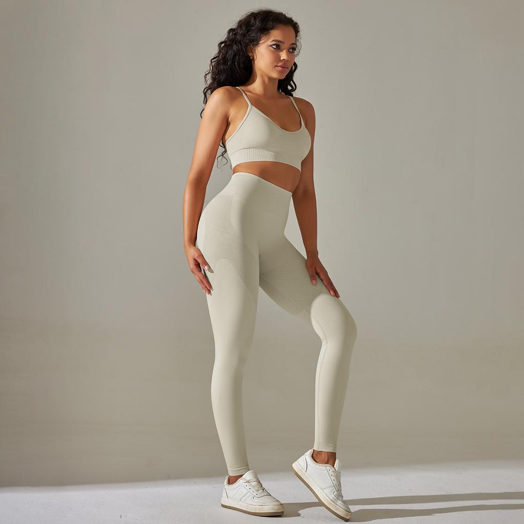 European and American seamless knitted solid color beautiful back, abdomen and hip lift underwear, yoga suit, running fitness nine-point pants