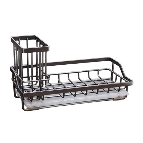 

Kitchen Sink Sponge Holder with Drip Tray Stainless Steel Sink Caddy Organizer Non-Slip Pads Countertop Storage for Sponges Dish Soap Brushes чёрный