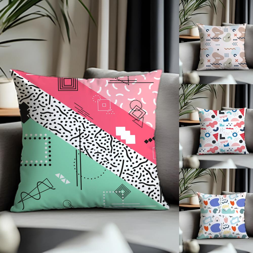 Viral MMemphis Patternful Cushion Cover Antidustmite Pillowcase Invisible Zipper Silky Short Plush Sofa Cushion Cover