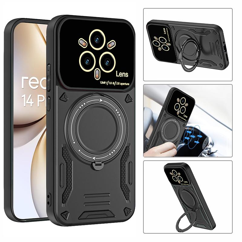 Pro Realme 14 Nárazníky vojenské třídy Kryt s kroužkem Pro Realme 14 Pro Magnetický stojánek Ochrana fotoaparátu Pancéřové pouzdro Realme 14 Pro Plus