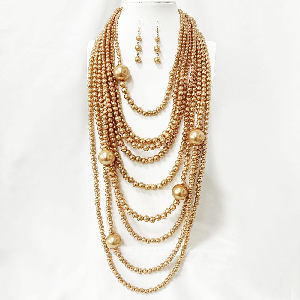 PFT Vintage Wedding High-End Imitation Pearl Necklace Set with Exaggerated Temperament Long Sweater Chain Earrings & Bracelet