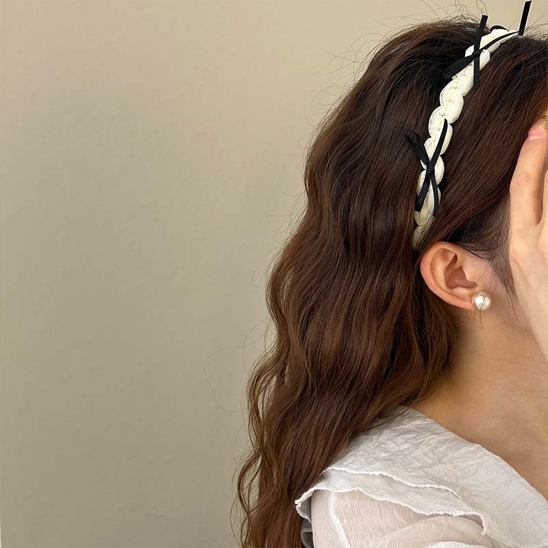Korean Black Ribbon Bow Bezel Headbands for Women Girls Sweet Thin Edge Lace Mesh Hair Bands Hairband Hair Accessories