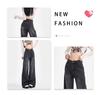 Women's High-Waisted Black-Gray Straight-Leg Jeans - Loose Slimming Wide-Leg Pants for Spring & Autumn 2025