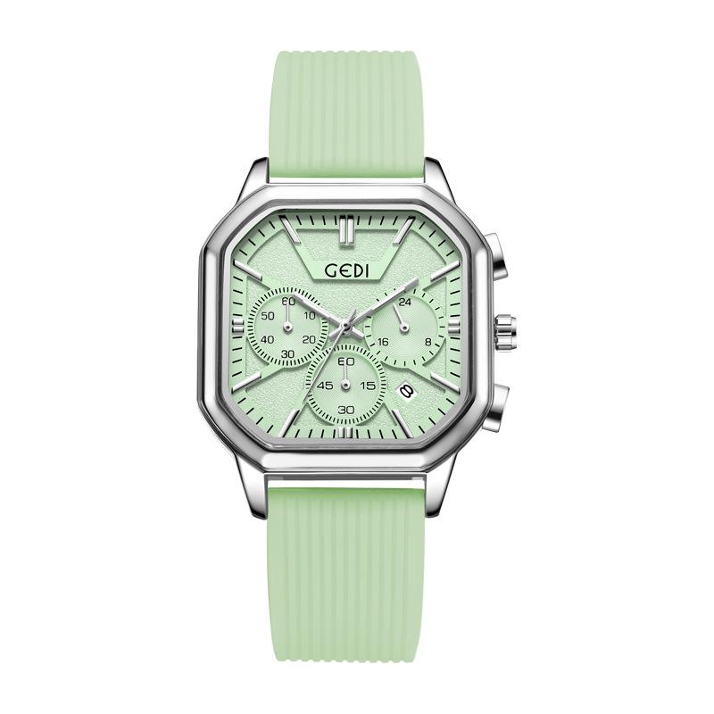 Three-Eye Six-Pin Business Women'S Watch Niche High-End Multi-Function Calendar Silicone Quartz Waterproof Watch
