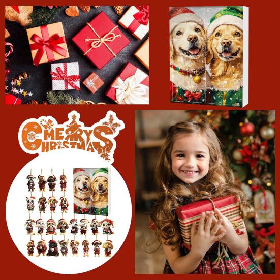 Vánoční psí adventní kalendář 24 dní Akrylové závěsné ozdoby Slavnostní tématické přívěsky Odpočítávací dekorace