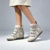 Women's Frosted Leather High-Top Sneakers with Hidden Height-Boosting Sole