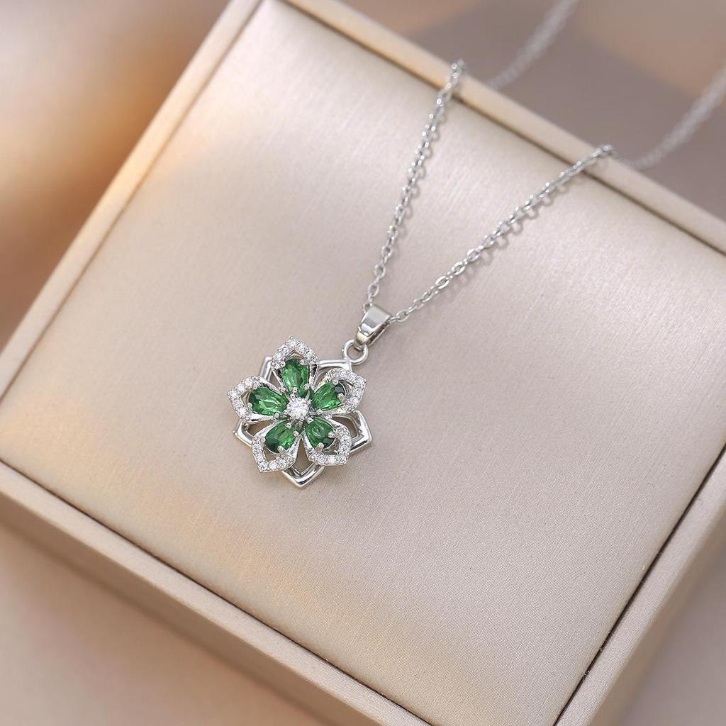 Purple Bauhinia Zirconia Flower 360° Rotatable Necklace for Women – European & American Style, New Five-Petal Design