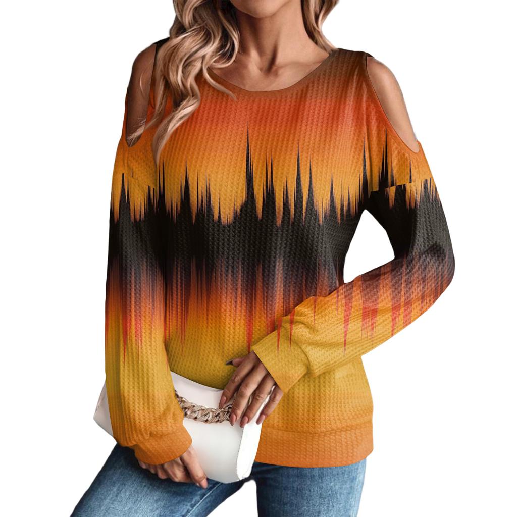 Women's /Winter Oversized T-Shirt Fashionable Off-the-Shoulder Round Neck Vintage Floral Print Pullover Long-Sleeved Top