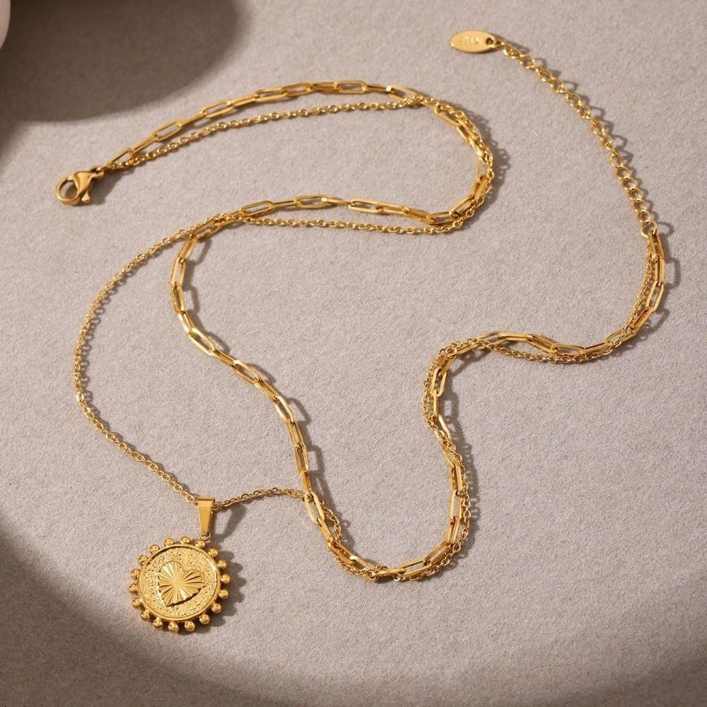 Stainless Steel Sun Heart Pendant Necklace Gold Plated Ladies Choker Jewelry  Wedding