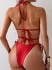 European & American Solid Color Backless Halter Bikini: Sexy Split, High-End Beach Style