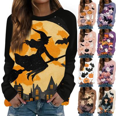 Women's Fashion Casual Long Sleeve Halloween Printed Round Neck Sweater Top