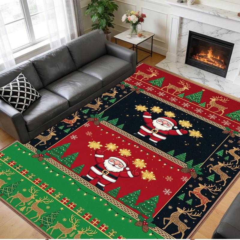 Christmas Printed Square Area Rug Soft Non Slip Floor Carpet For Bedroom Holiday Gift