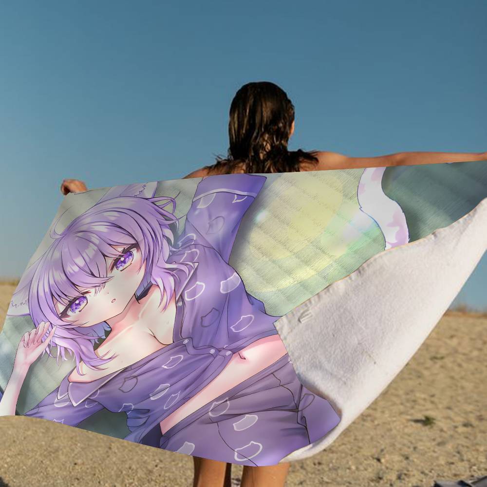 N-Nekomata Okayu Cartoon Microfiber Blanket Quick Drying Beach Towels Oversized Printing Super Absorbent Pool Towel Blanket