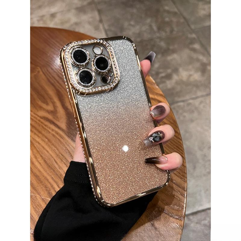 Suitable for IPhone16promax Phone Case Electroplated Edge Diamond, Apple 15 Silicone Case 1314 Gradient Glitter