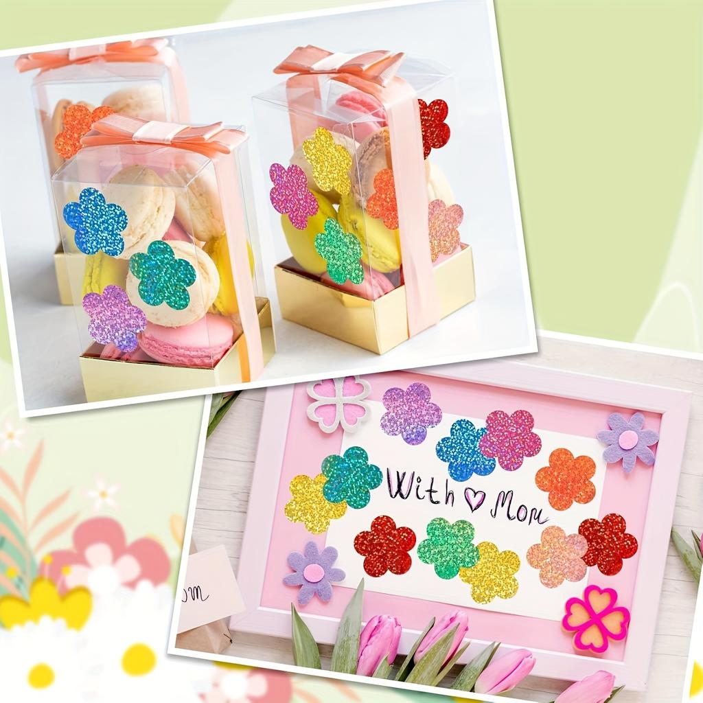 500pcs Colorful Laser Flower Stickers - Decorative Sealing Labels for Birthday,Wedding,and Party Favors-Vibrant Paper Craft Tags