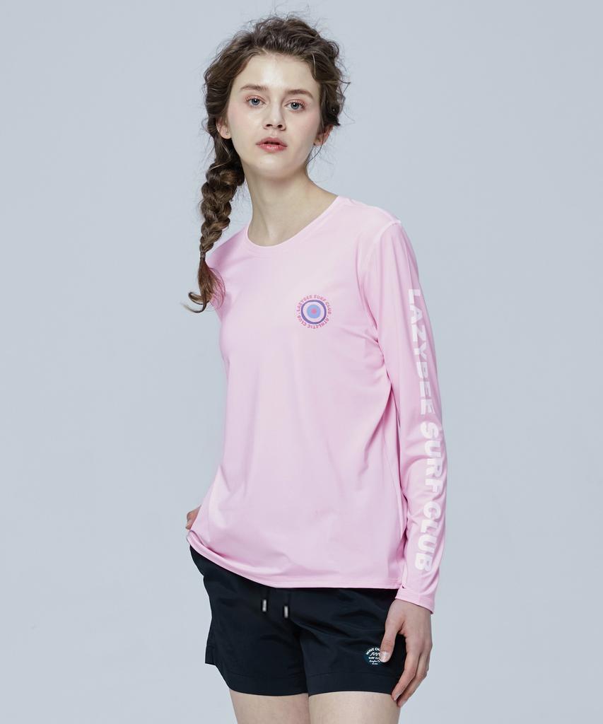 Leijibi [Set] Lettering Loose Fit Long Sleeve Rash Guard + Swim Shorts Set W Pink