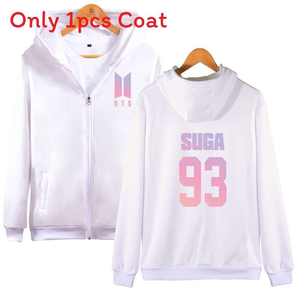 Sweat à capuche avec fermeture éclair et motif BTS pour adolescents, style décontracté