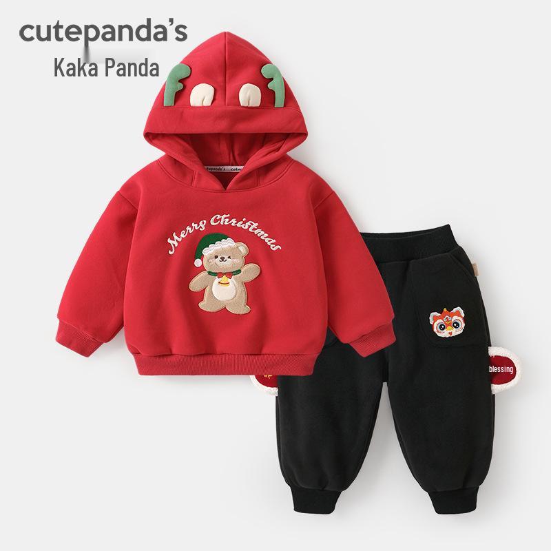 

Kaka Panda Boys Christmas Hoodie & Fleece Pants Set – Infant Winter Outfit 80 cm