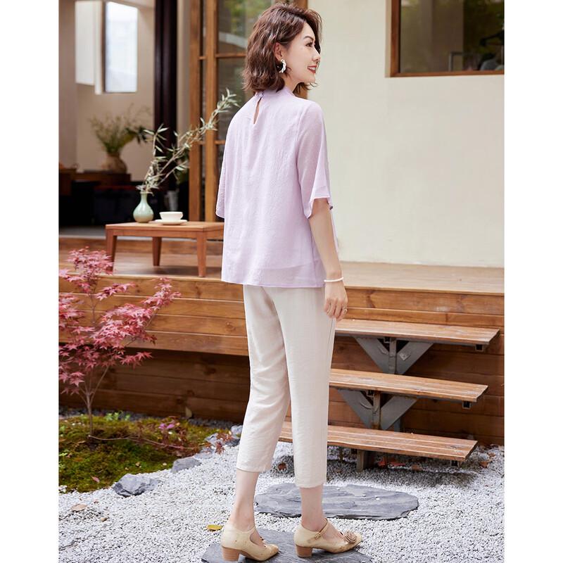 Summer Chinese Style Embroidered Chiffon Two-Piece Set