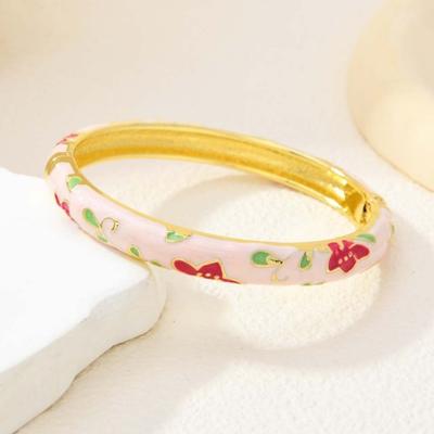 Bunter Vintage Cloisonné Armreif Pfingstrose mit Blatt Traditioneller Chinesischer Blumen-Armreif Klassisches Ethnisch Damen Handgelenkband
