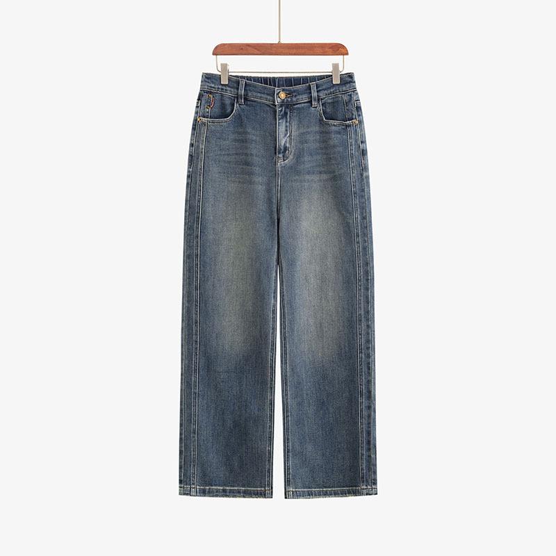 

Весенние и осенние женские джинсы больших размеров, широкие брюки, свободные прямые брюки с эластичной резинкой на талии 4XL синий
