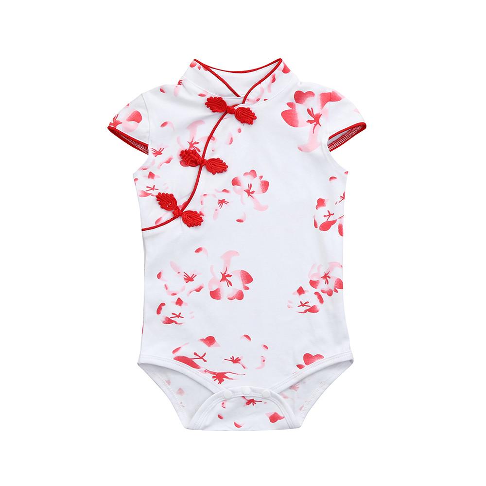

Toddler Baby Girls Flower Print Sleeveless Cheongsa Romper 90 красный