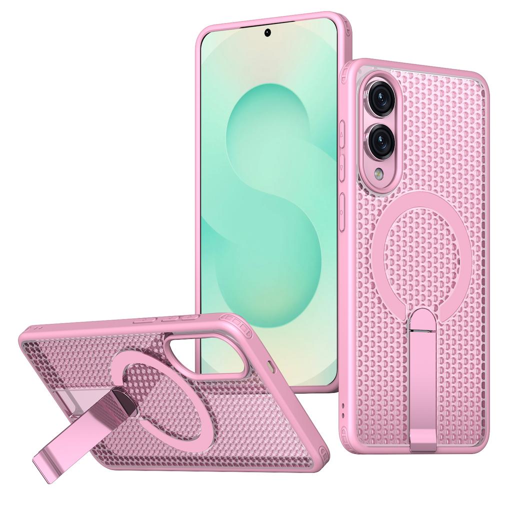 For Samsung Galaxy S25 Edge Magnetic Case Kickstand Grid Texture TPU PC Phone Back Cover