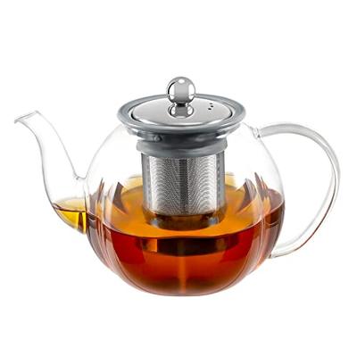 VKCHEF Heat-Resistant Glass Teapot, Transparent, 1000ml Capacity, Stainless Steel, with Tea Strainer, Suitable for Direct Heat, Perfect for Fruit Tea,