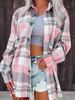 [Pink Plaid Shirt] Lightweight Breathable Pink Plaid Shirt | Women's Casual Short Sleeve Summer Top with Collar - Button-Up Blouse