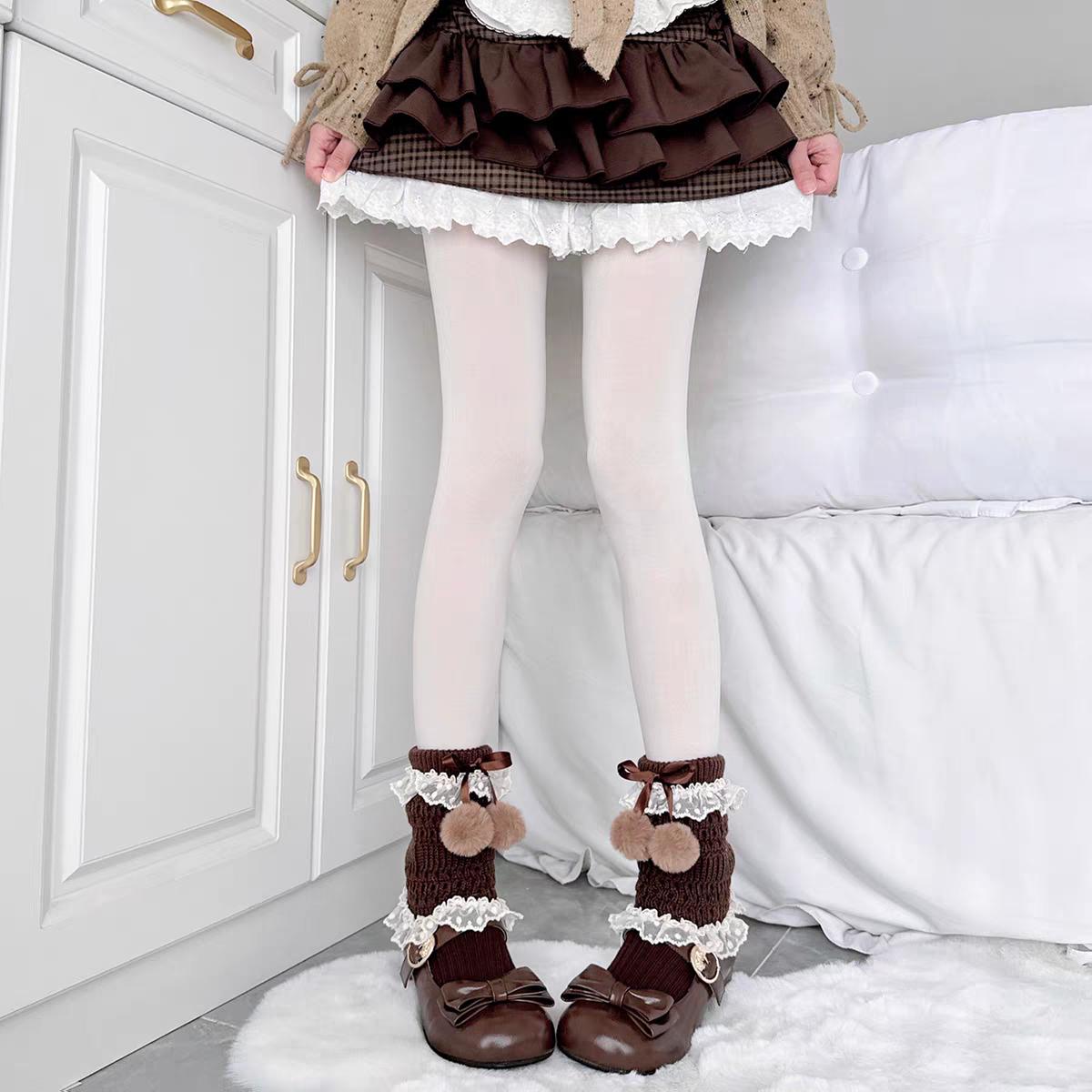 

Original Retro Polka Dot Lamb Wool Leg Cover Lolita Bow Lace Brown Cute Hairball Jk Leg Warmers Girl Socks Cover Y2k Accessories One Size