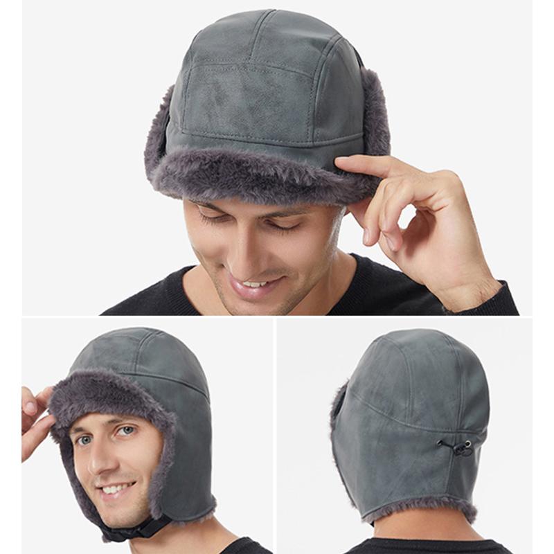 New Solid Color Plush Lei Feng Hat Men and Women Winter Outdoor Riding Skiing Sport Ear Protection Windproof Leather Bomber Hats