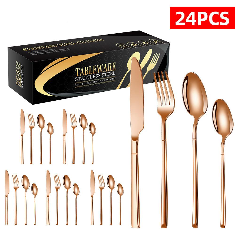 Stainless Steel Tableware Gift Box Set, Western Knight, Knife, Fork, Spoon, Hotel, 24 Pcs