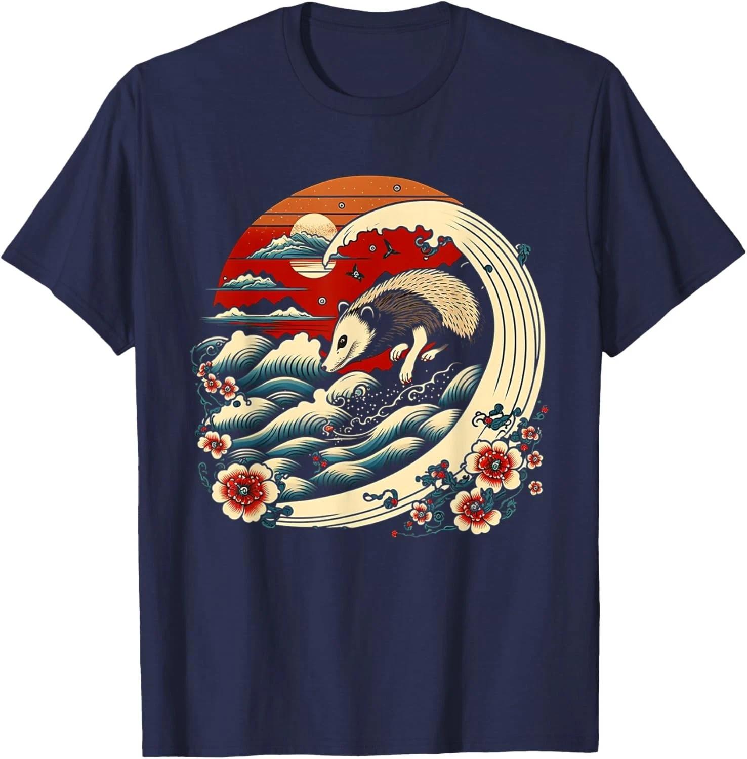 Funny Opossum Japanese Wave Vintage Possum Lover T-Shirt for Men Women S разноцветный