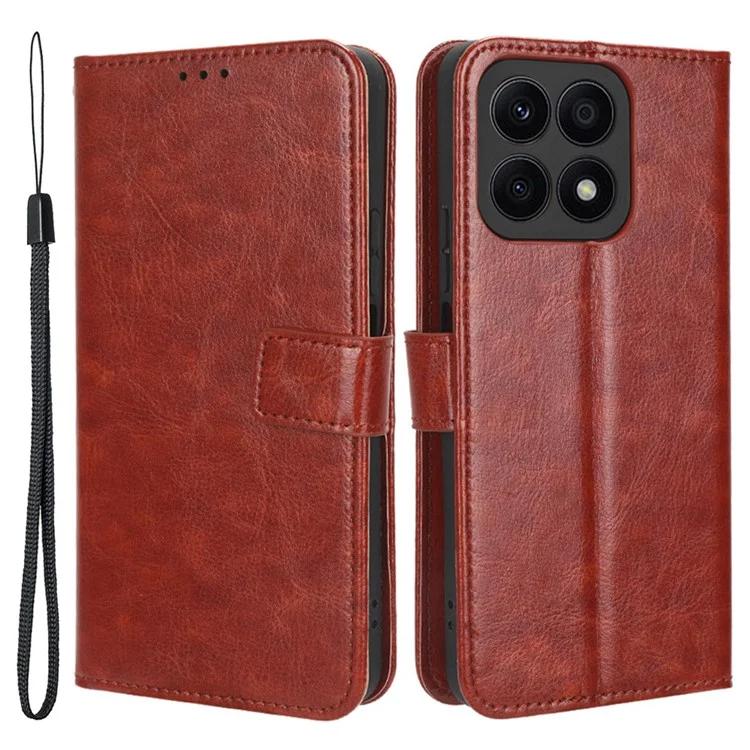 For Honor X8a 4G PU Leather Phone Case Wallet Crazy Horse Texture Stand Flip Folio Cover