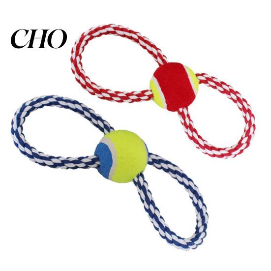 High-strength Dog Rope Toy Pet Toys Figure-8 Shape Interactive Chewing with Built-in Tennis Ball Durable Natural Anxiety Relief Cotton Tug of War for