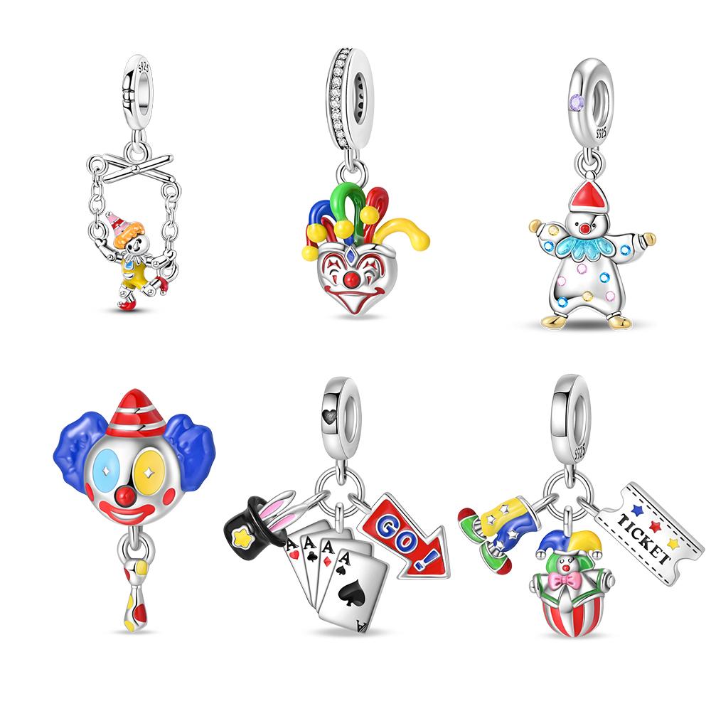 Plated 925 Silver Joker Playing Cards Charms Fit 925 Charms Bracelet Beads Jewelry Gifts for Women