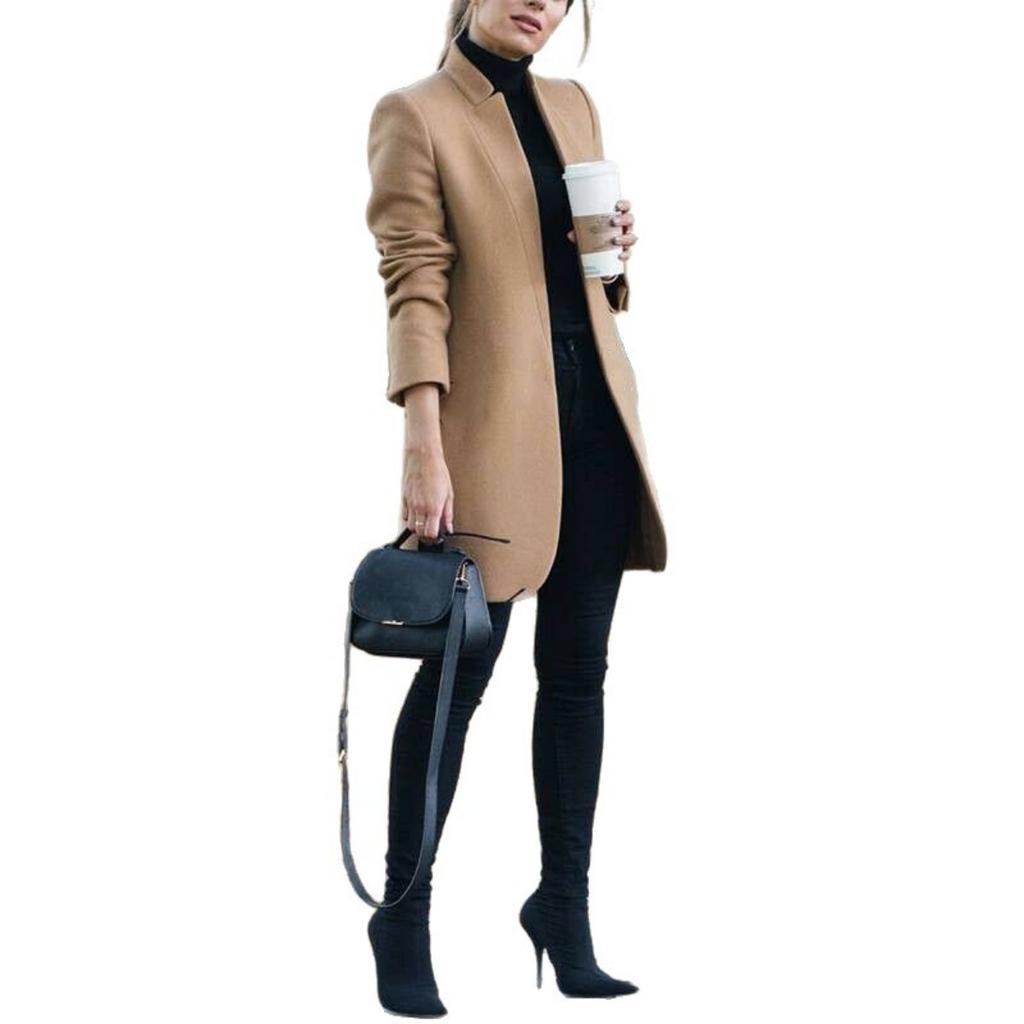Autumn Winter New Women's Solid Color Stand Collar Woolen Coat, European American Fashion Outerwear