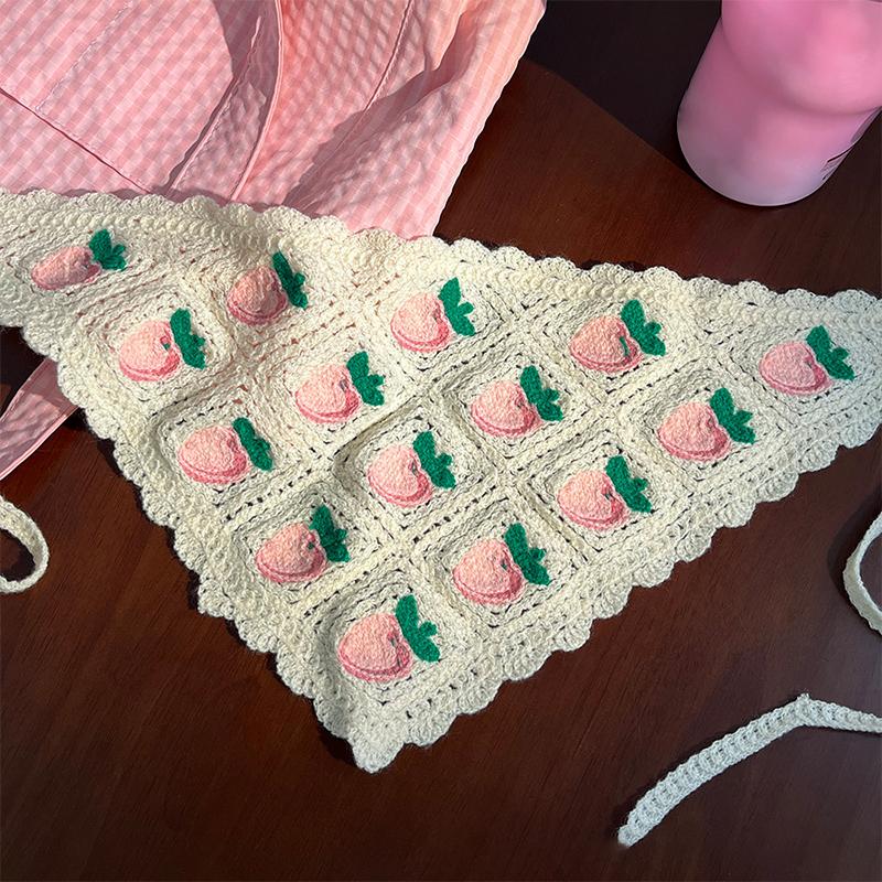 Sweet Cute Strawberry Cherry Handmade Crochet Hollow Triangle Headband Towel Women Spring Summer Travel Photo Hair Scarf