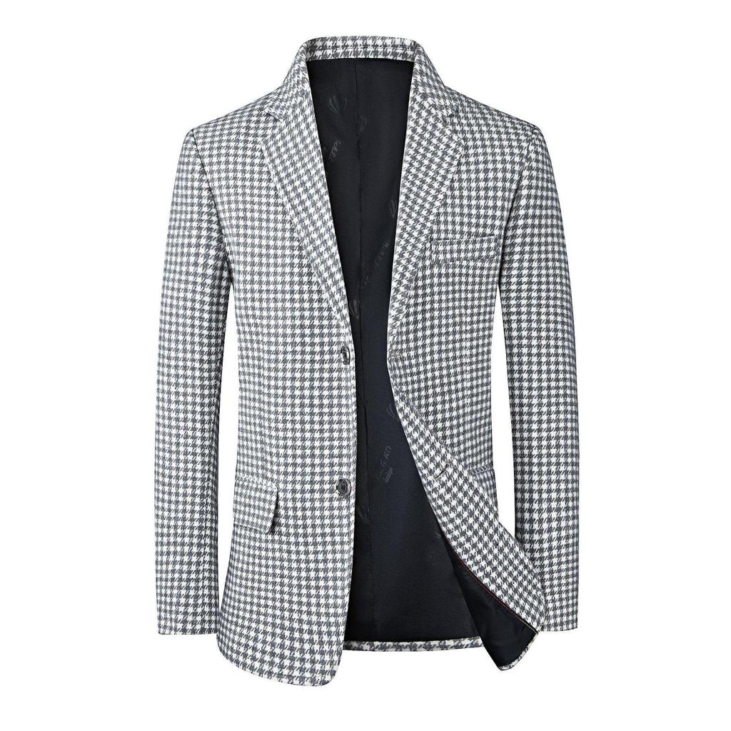 2024 Men's Slim Fit Plaid Jacket Suit - Korean Style, Casual Spring/Autumnwear