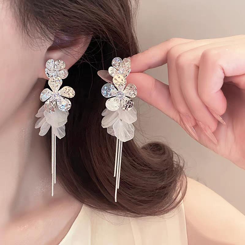 French Style Tassel Flower Earrings For Women Elegant Exaggerated Ribbon Drop Dangle Earrings Fashion Party Ear Jewelry Gifts